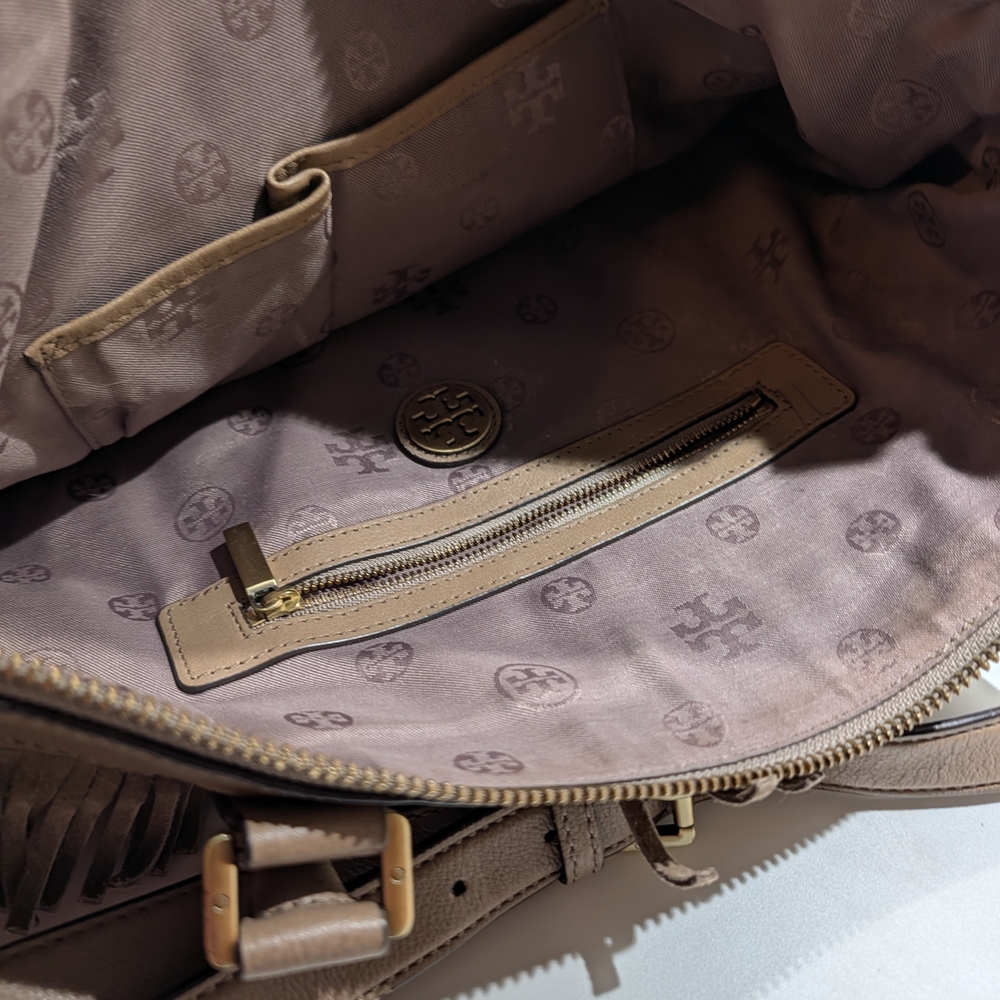 Tory Burch Taupe Fringed Suede Shoulder Bag - Picture 2 of 3